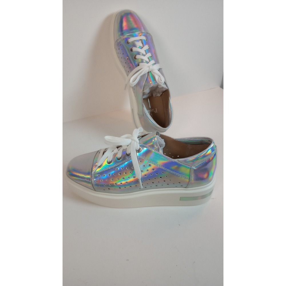 NEW/Box Linea Paolo Kendra-L Leather Sneaker Women's Silver Iridescent Size 9 M